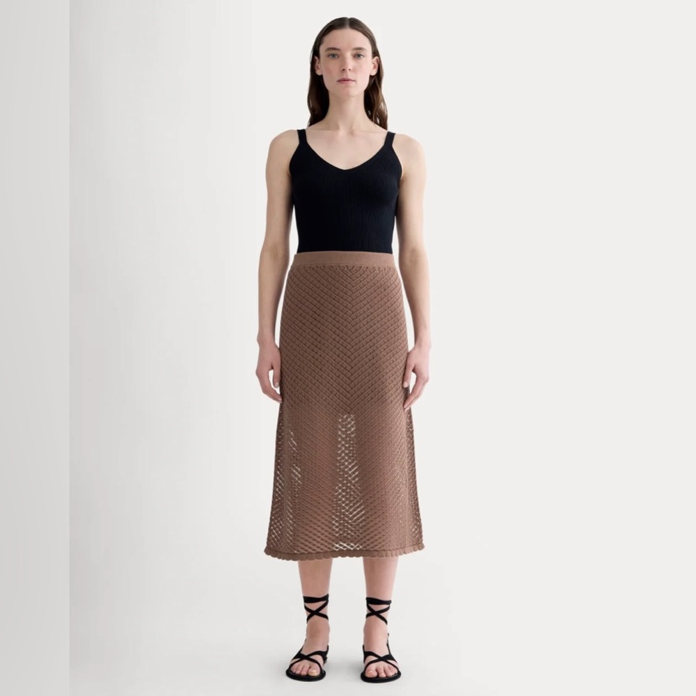 Everlane Lace Knit Brown Midi Skirt
